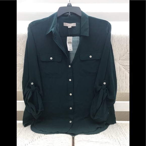 LOFT Tops - Ann Taylor - LOFT Hunter Green Utility Blouse